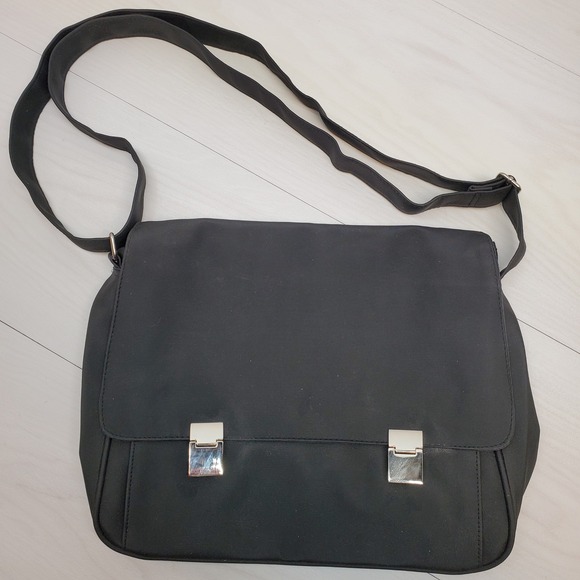 Other - Black Messenger Bag Crossbody Bag PVC Adjustable Strap Silver Buckle